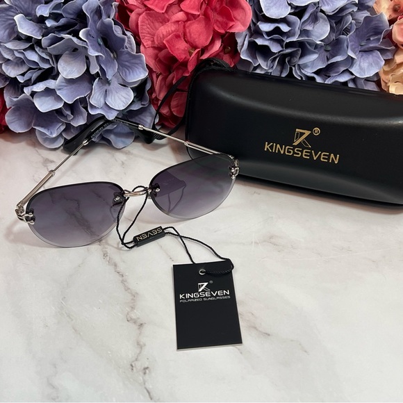 KINGSEVEN Retro Purple Gradient Rimless Teardrop Sunglasses - Picture 5 of 16